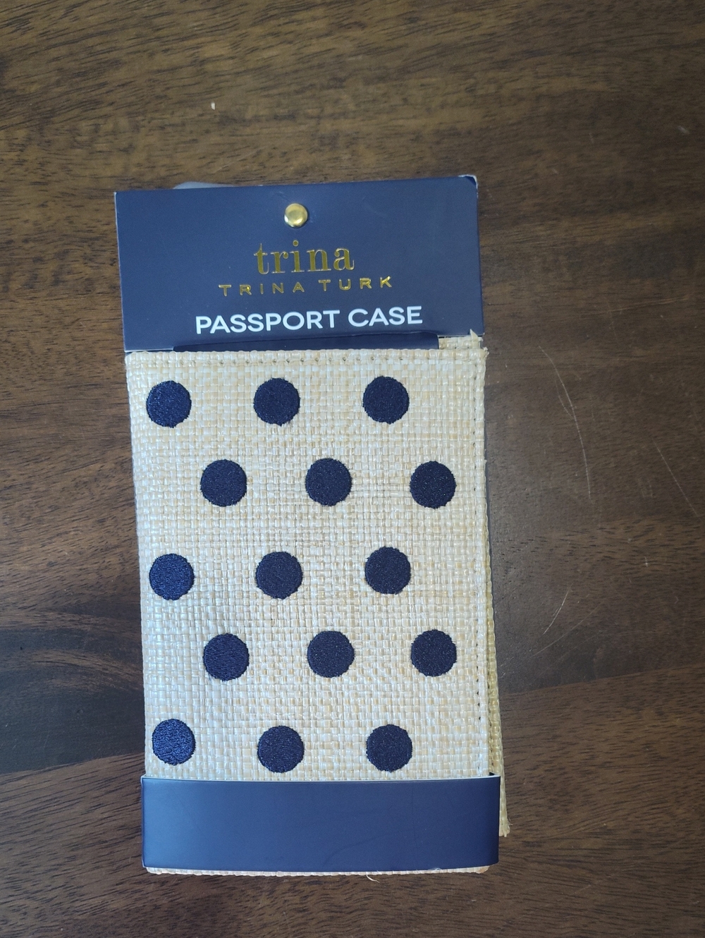 NWT Trina Turk Beige Polka Dot Passport Case